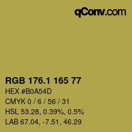 カラーコード: RGB 176.1 165 77 | qconv.com