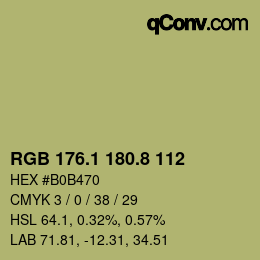 Color code: RGB 176.1 180.8 112 | qconv.com
