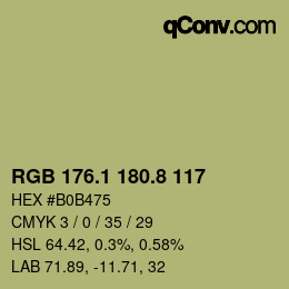 Color code: RGB 176.1 180.8 117 | qconv.com