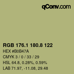 Color code: RGB 176.1 180.8 122 | qconv.com