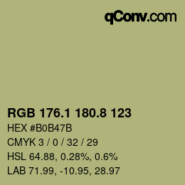 Color code: RGB 176.1 180.8 123 | qconv.com