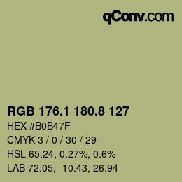 Color code: RGB 176.1 180.8 127 | qconv.com
