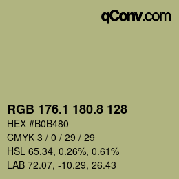 Color code: RGB 176.1 180.8 128 | qconv.com
