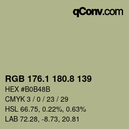 Color code: RGB 176.1 180.8 139 | qconv.com