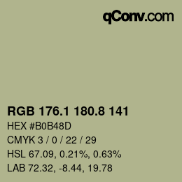Color code: RGB 176.1 180.8 141 | qconv.com