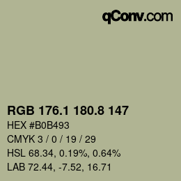 カラーコード: RGB 176.1 180.8 147 | qconv.com