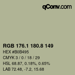 Color code: RGB 176.1 180.8 149 | qconv.com