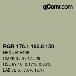 カラーコード: RGB 176.1 180.8 150 | qconv.com