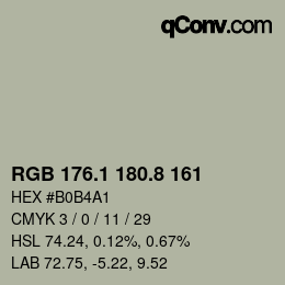 Color code: RGB 176.1 180.8 161 | qconv.com