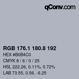 Farbcode: RGB 176.1 180.8 192 | qconv.com