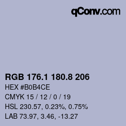 Color code: RGB 176.1 180.8 206 | qconv.com