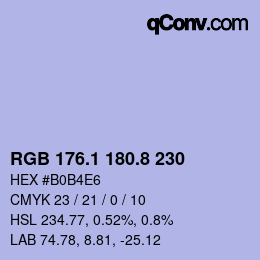 Color code: RGB 176.1 180.8 230 | qconv.com