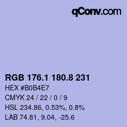 Color code: RGB 176.1 180.8 231 | qconv.com
