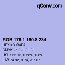 Color code: RGB 176.1 180.8 234 | qconv.com