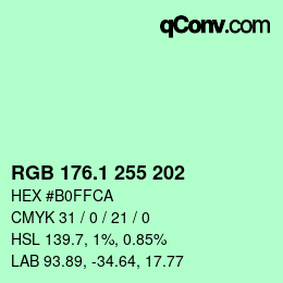 カラーコード: RGB 176.1 255 202 | qconv.com