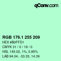 カラーコード: RGB 176.1 255 209 | qconv.com