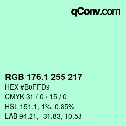 カラーコード: RGB 176.1 255 217 | qconv.com