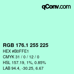 Color code: RGB 176.1 255 225 | qconv.com