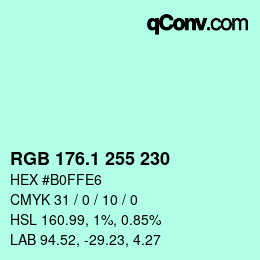 Color code: RGB 176.1 255 230 | qconv.com