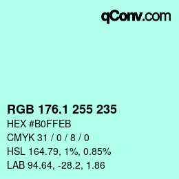 Color code: RGB 176.1 255 235 | qconv.com
