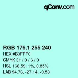 Color code: RGB 176.1 255 240 | qconv.com