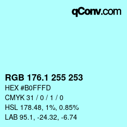 Color code: RGB 176.1 255 253 | qconv.com