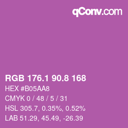 カラーコード: RGB 176.1 90.8 168 | qconv.com