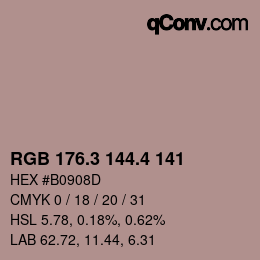 カラーコード: RGB 176.3 144.4 141 | qconv.com