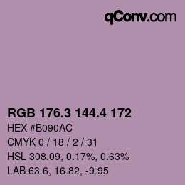 カラーコード: RGB 176.3 144.4 172 | qconv.com