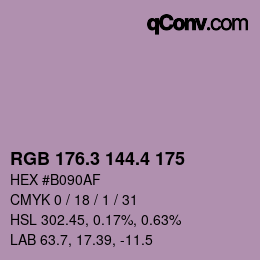 カラーコード: RGB 176.3 144.4 175 | qconv.com