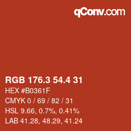 カラーコード: RGB 176.3 54.4 31 | qconv.com