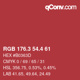 カラーコード: RGB 176.3 54.4 61 | qconv.com
