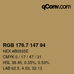 カラーコード: RGB 176.7 147 94 | qconv.com