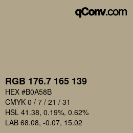 カラーコード: RGB 176.7 165 139 | qconv.com
