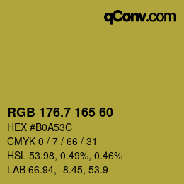 カラーコード: RGB 176.7 165 60 | qconv.com