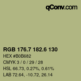 カラーコード: RGB 176.7 182.6 130 | qconv.com