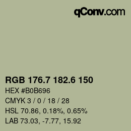 カラーコード: RGB 176.7 182.6 150 | qconv.com