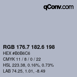 カラーコード: RGB 176.7 182.6 198 | qconv.com