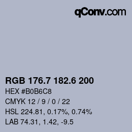 カラーコード: RGB 176.7 182.6 200 | qconv.com