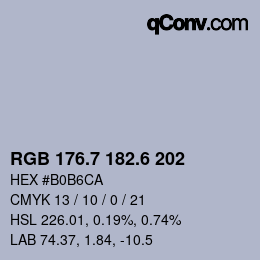 カラーコード: RGB 176.7 182.6 202 | qconv.com