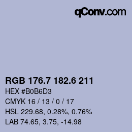 カラーコード: RGB 176.7 182.6 211 | qconv.com