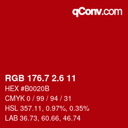 カラーコード: RGB 176.7 2.6 11 | qconv.com