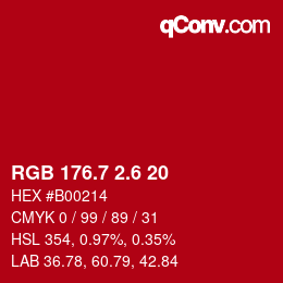 カラーコード: RGB 176.7 2.6 20 | qconv.com