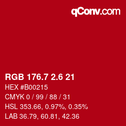 カラーコード: RGB 176.7 2.6 21 | qconv.com
