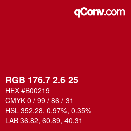 カラーコード: RGB 176.7 2.6 25 | qconv.com