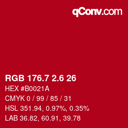 カラーコード: RGB 176.7 2.6 26 | qconv.com