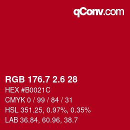 カラーコード: RGB 176.7 2.6 28 | qconv.com