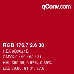 カラーコード: RGB 176.7 2.6 30 | qconv.com