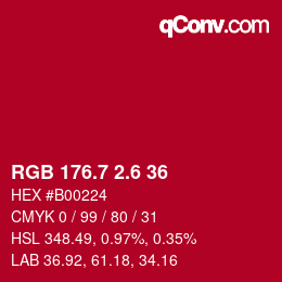 カラーコード: RGB 176.7 2.6 36 | qconv.com