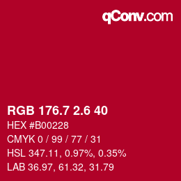 カラーコード: RGB 176.7 2.6 40 | qconv.com